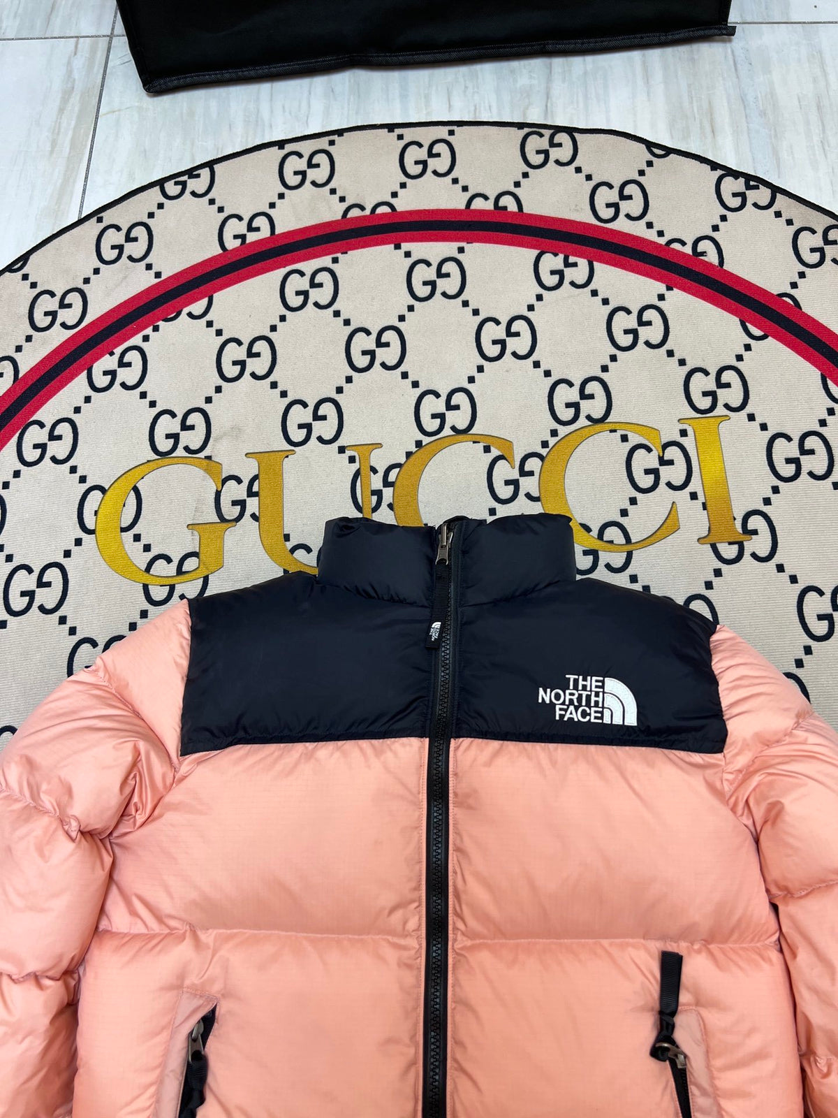 The North Face Coral Pink & Black 700-Fill Nuptse Down Puffer Jacket