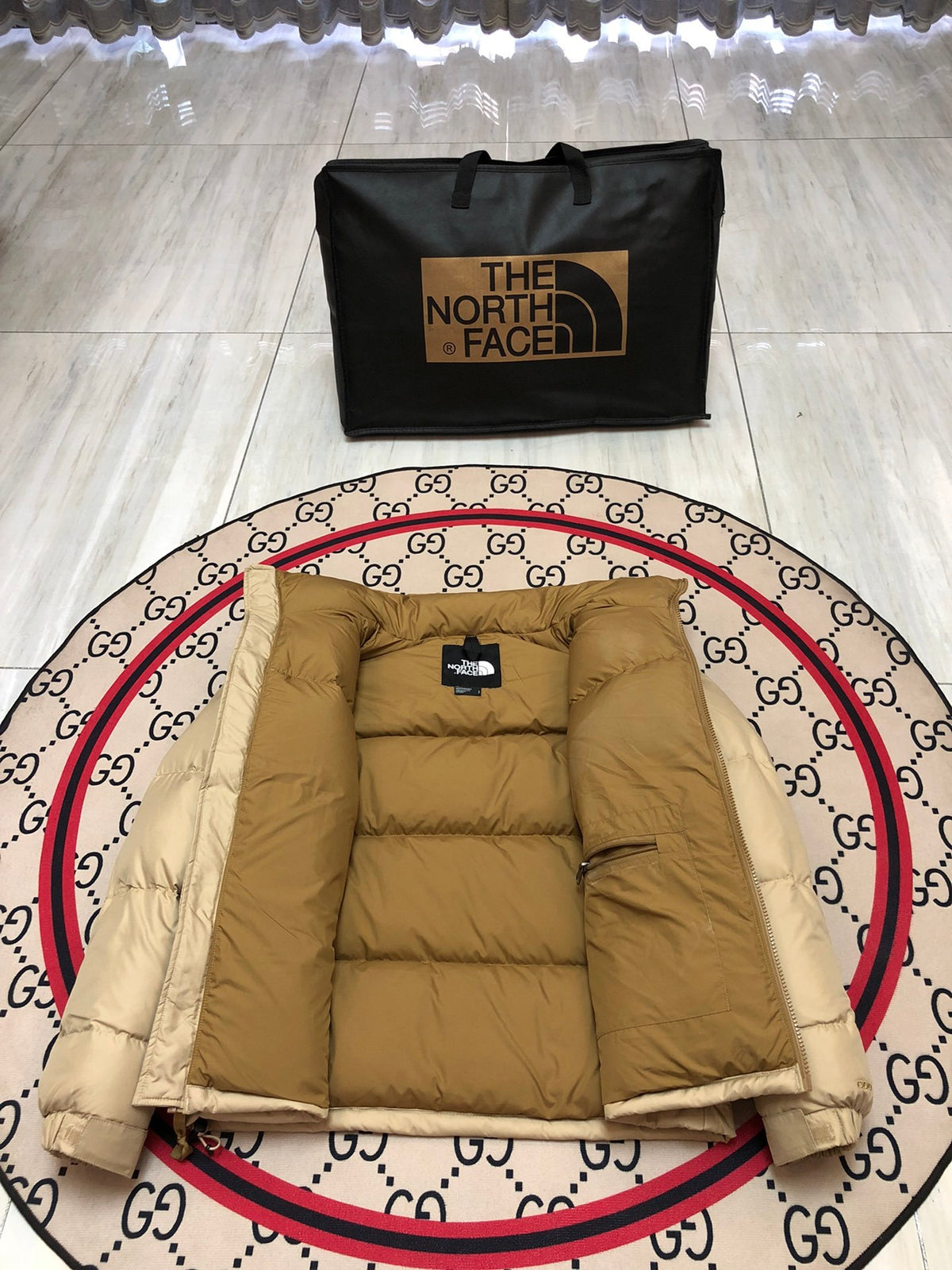 The North Face Cream & Tan 700-Fill Nuptse Down Puffer Jacket
