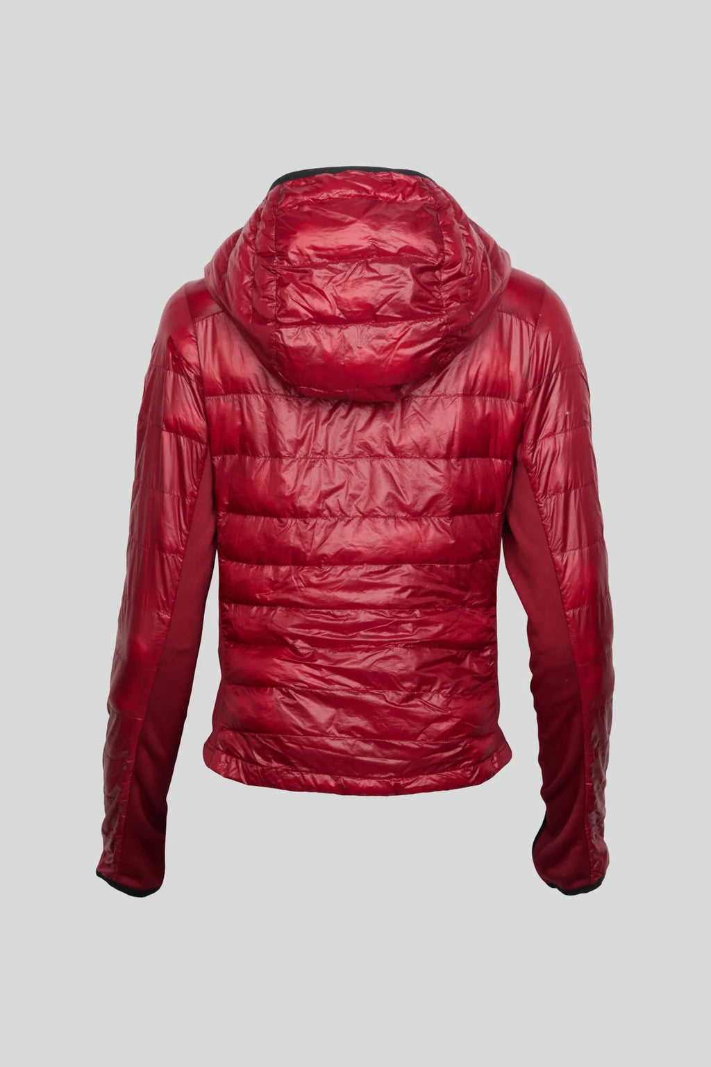 Canada Goose Red Women's Hooded Slim Down Jacket – Iridescent Shell Thumbhole Cuffs Arctic Program Badge Canadian Outerwear
