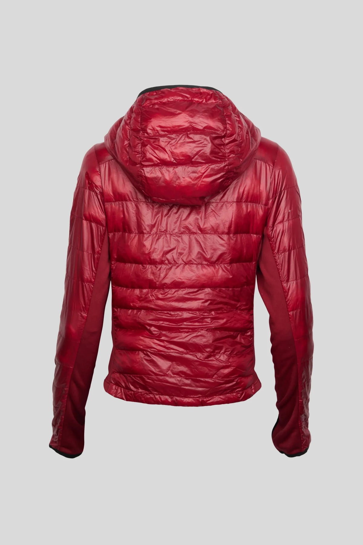 Canada Goose Red Women's Hooded Slim Down Jacket – Iridescent Shell Thumbhole Cuffs Arctic Program Badge Canadian Outerwear