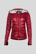 Canada Goose Red Women's Hooded Slim Down Jacket – Iridescent Shell Thumbhole Cuffs Arctic Program Badge Canadian Outerwear